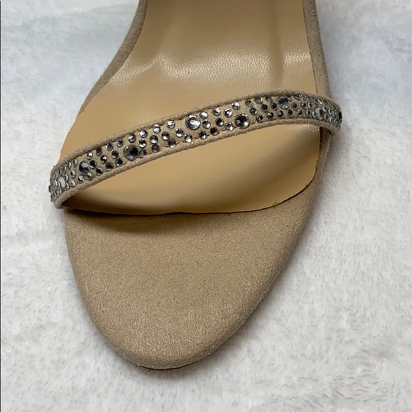 Champagne Rhinestones Ankle Strap Stiletto Heels - Picture 9 of 9